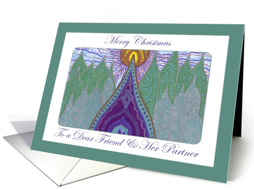 Merry Christmas Dear Friend & Her Partner Whimsical Evergreens card