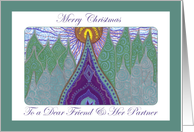 Merry Christmas Dear Friend & Her Partner Whimsical Evergreens card