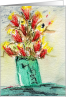 Red and Yellow Flowers In A Green Vase - Blank Note Card