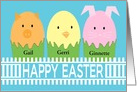 Happy Easter eggs decorated as cute animals - custom names card