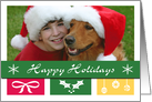 Happy Holidays photocard with colorful graphics and snowflake accents card