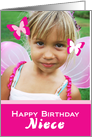 Happy Birthday Niece with pink butterflies photocard card