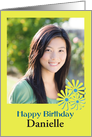 Happy Birthday photo card with yellow daisies to customize name card