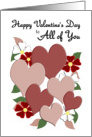 Valentine’s Greetings with Hearts & Flowers to All of You card