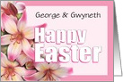 Pink Lilies and Happy Easter to customize names card