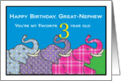 Three cuddly elephants wishing Happy Third Birthday Great-Nephew card