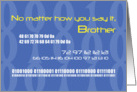 Happy Birthday Brother in binary, hex, ascii card