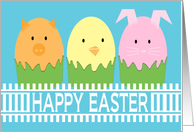 Happy Easter eggs decorated as cute animals card