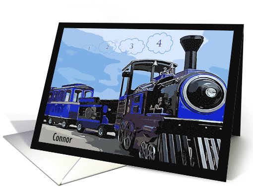 Birthday Train puffs out numbers for 4 year old - Customize name card