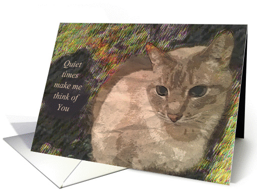 Artistic cat peacefully ponders - thinking of you card (1087030)