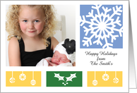 A colorblock holiday photocard with customized text card