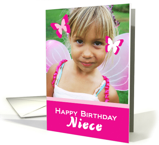 Happy Birthday Niece with pink butterflies photocard card (1278928)