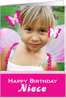Happy Birthday Niece with pink butterflies photocard card