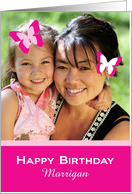Custom name and photocard with butterflies for birthday card