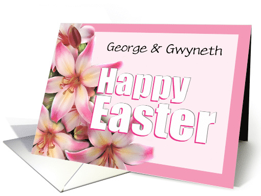 Pink Lilies and Happy Easter to customize names card (1469990)
