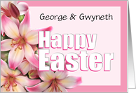 Pink Lilies and Happy Easter to customize names card
