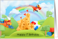 Happy 1st Birthday with airplane and train Castle card
