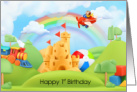 Happy 1st Birthday with airplane and train Castle card