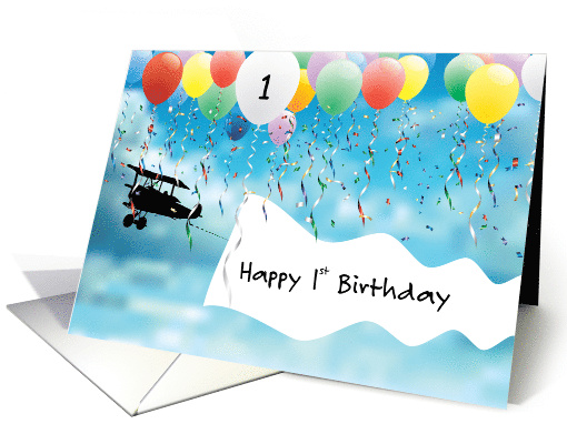 First Birthday with airplane and balloons card (1682336)