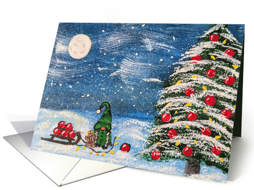 Girl Gnome Decorates Christmas Tree card (1812384)
