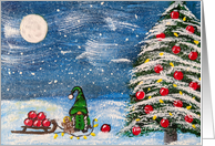 Girl Gnome Decorates Christmas Tree card