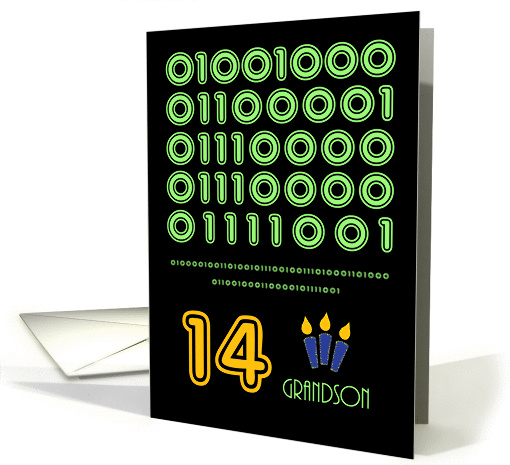 Happy 14th Birthday Grandson, Binary Code reads Happy Birthday card