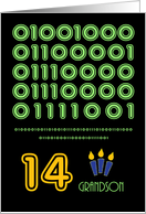 Happy 14th Birthday Grandson, Binary Code reads Happy Birthday card