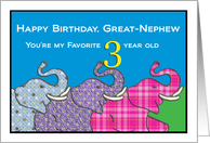 Three cuddly elephants wishing Happy Third Birthday Great-Nephew card