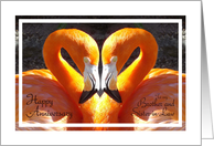 Brother, Sister-in-Law Anniversary - Look for the heart - flamingos card