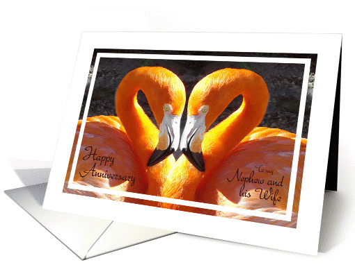 Nephew and Wife Anniversary - Look for the heart - flamingos card