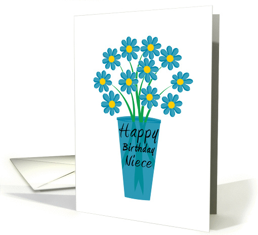 Happy Birthday Niece bouquet of blue flowers in blue vase card
