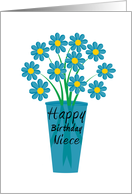 Happy Birthday Niece bouquet of blue flowers in blue vase card