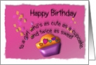 Happy birthday cupcake with candy hearts and confetti card