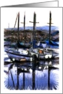 Sailboats moored in the marina with reflections card