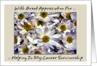 Appreciation for helping in my cancer survivorship card