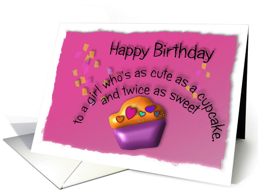 Happy birthday cupcake with candy hearts and confetti card (913647)