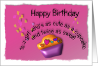 Happy birthday cupcake with candy hearts and confetti card