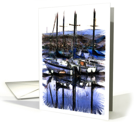 Sailboats moored in the marina with reflections card (919345)