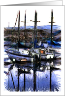 Sailboats moored in the marina with reflections card