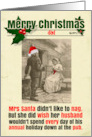 Custom Christmas Funny Mrs Santa Complaining About Pub Visit card