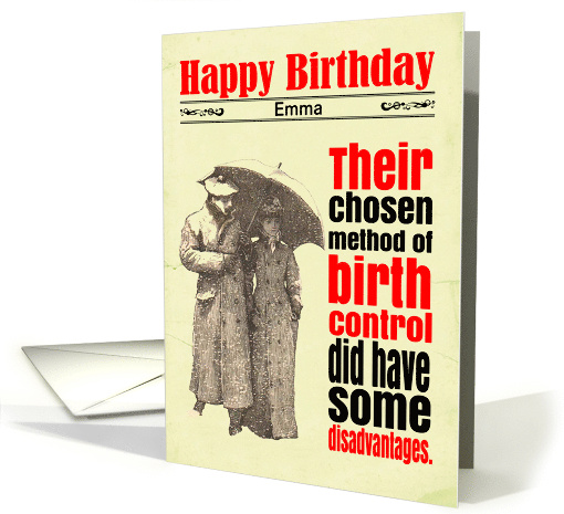 Custom Birthday Victorian Humor Avoiding Pregnancy card (1666422)