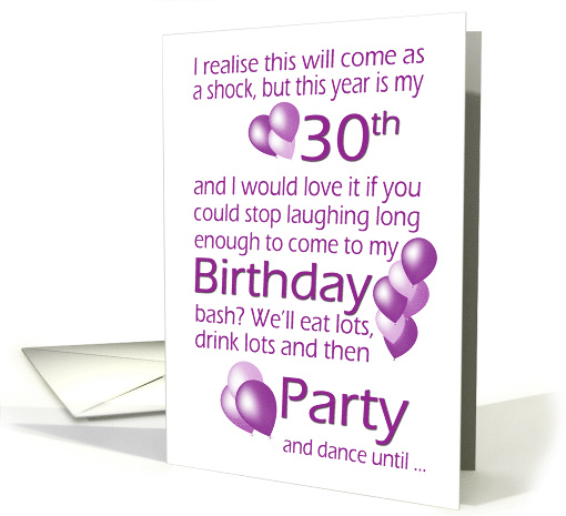 30th Birthday Party Invitation with Humorous Wordplay card (1683820)