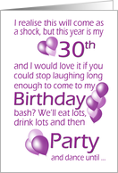 30th Birthday Party Invitation with Humorous Wordplay card