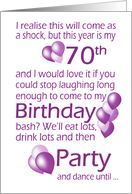 70th Birthday Party Invitation with Humorous Wordplay card