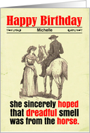 Custom Birthday Funny Smelly Man On Horse Victorian card
