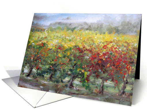 Yellow Vineyard On Foggy Morning card (779599)