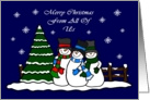 Merry Christmas from All of Us Snowmen, Snowflakes and Tree card