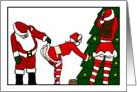 Naughty Christmas Santa Peeking Under Lady Elf’s Skirt card