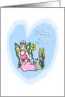 Happy Ostara Faerie and Bunny with painted Egg and Flowers card