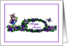 Happy Easter Purple Flowers with a Dressed Up Bunny and Butterfly card
